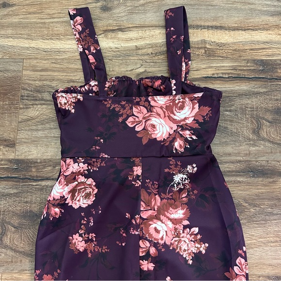 ASOS Floral Corset Pencil Ruched Bust Midi Dress in Burgundy Purple 6 NWOT - Picture 9 of 13